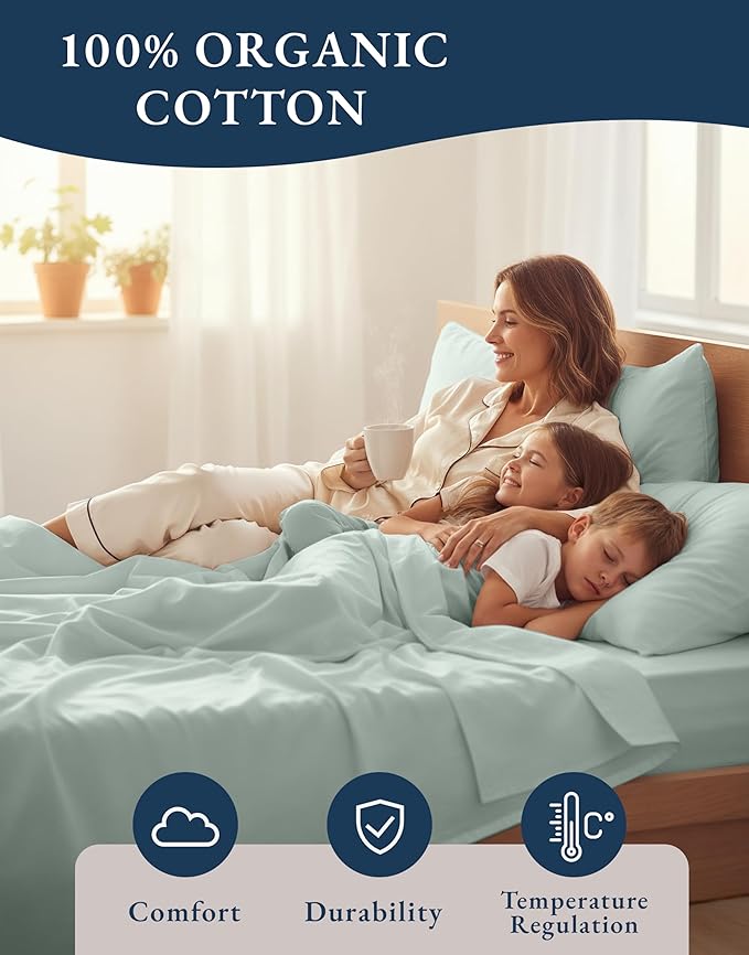 LANE LINEN 100% Organic Cotton Full Sheets Set, Soft & Comfy Percale Weave - Image 6