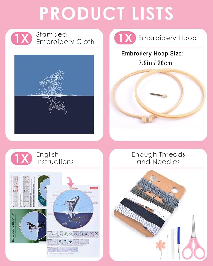 TINDTOP Embroidery Kit for Beginners Adult, Whale Embroidery Practice Kit | - Image 2