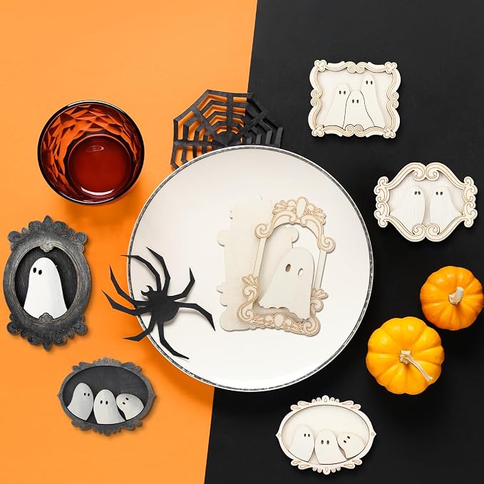 Simgoing 12 Set Wood Ghost DIY Frames Decorating Craft - Image 7