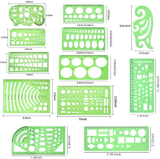 11 Pieces Geometric Drawings Templates Stencils Plastic Measuring Template - Image 3