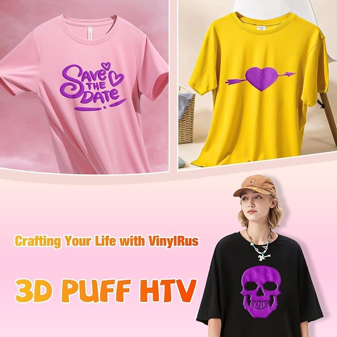 VinylRus Puff Vinyl Heat Transfer -12” x 6ft Purple Puffy 3D Iron on Vinyl - Image 5