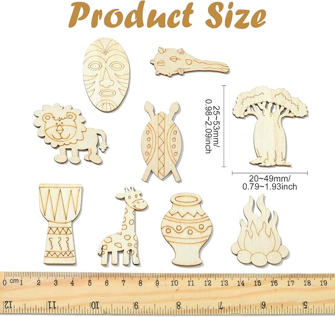100 pcs Mixed Styles Grassland Animal Theme Unfinished Wooden Cutout Charms - Image 2