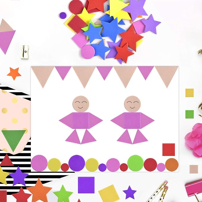 Coopay Foam Stickers Geometry Self-Adhesive Geometry Shapes Stickers Assorted - Image 3