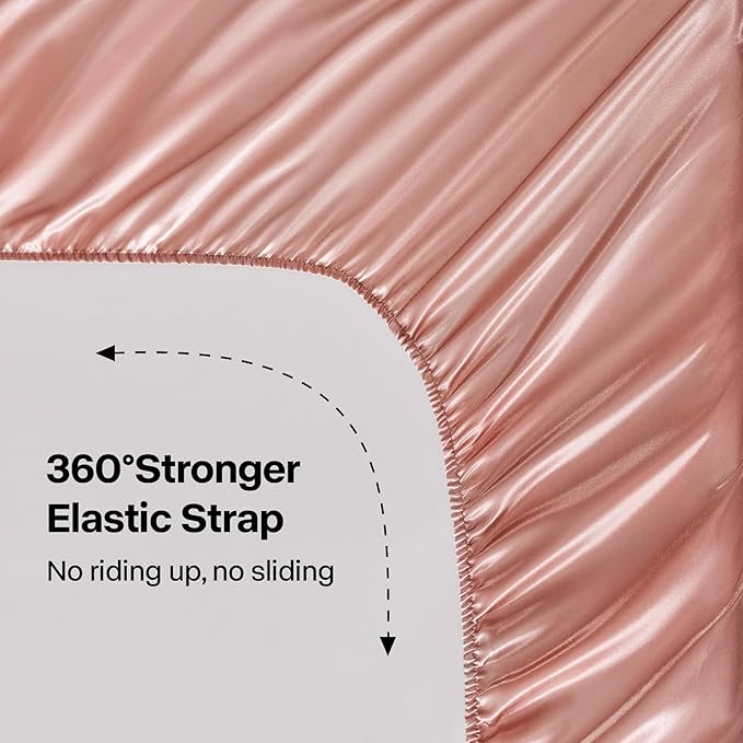 BEDELITE Satin Sheets Queen Size Bed Set, Luxury Soft Rose Pink Silky Sheets - Image 4