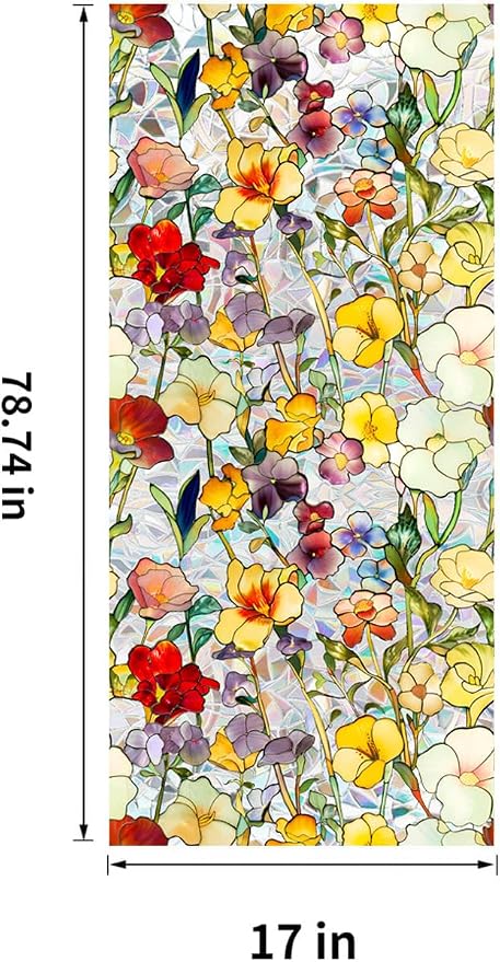 Floral Stained Glass Window Privacy Film, Retro Decorative Rainbow Window - Image 2