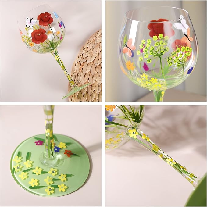 NymphFable Flower Wine Glass 100% Hand Painted Gin Balloon Wine Glass 20oz - Image 3