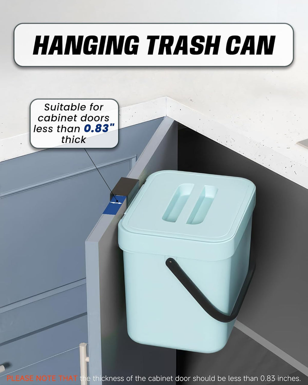 Kitchen Compost Bin - 1.8 Gallons Hanging Trash Can with Lid for Kitchen Cabinet Door, Under Sink, Wall Mounted Waste Bin for Bathroom, 7L(Subtle Blue)