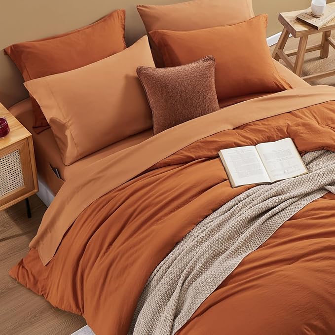 WRENSONGE Full Size Comforter Sets, 7 Pieces Soft Burnt Orange Fall Bed in a Bag - Image 2