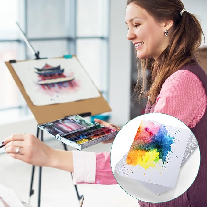 TecUnite 60 Sheets Watercolor Paper Pad Bulk Art White Cold Press Painting Paper - Image 7