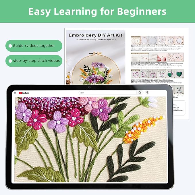 Herdiese Embroidery Kit for Beginners & Adults, Pre-Printed Fabrics, 9 Needles - Image 3