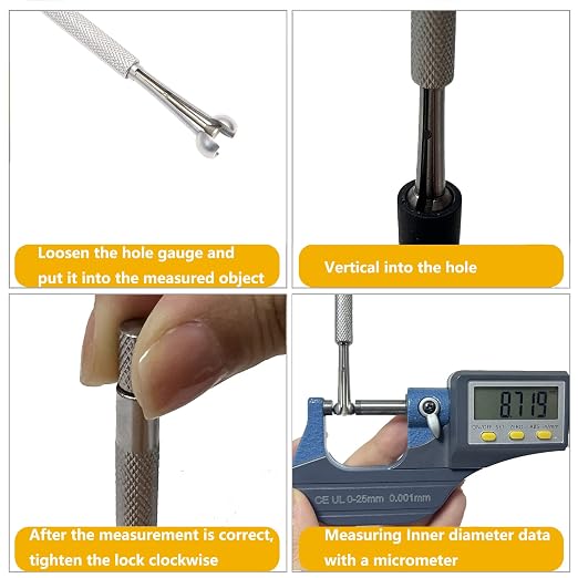 Beslands Hole Gauge Set, 1/8" to 1/2" Range, Telescoping Bore Gauge, Ball Type - Image 6