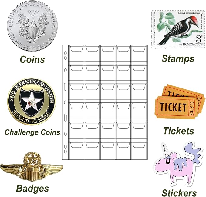 MUQING 600 Pockets Coin Sleeves, 20 Sheets Coin Pages, Coin Collecting Supplies - Image 2