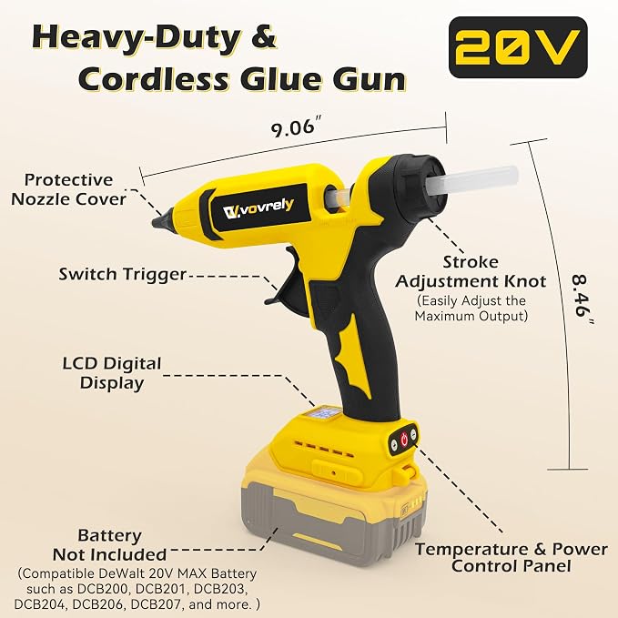 110W Cordless Hot Glue Gun for DeWalt 20V MAX Battery | Temp Adjust, Fast - Image 7