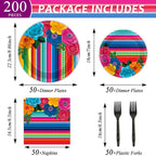 200pcs Mexican Fiesta Plates Napkins Floral Paper Tableware Set Fifth of May - Image 2