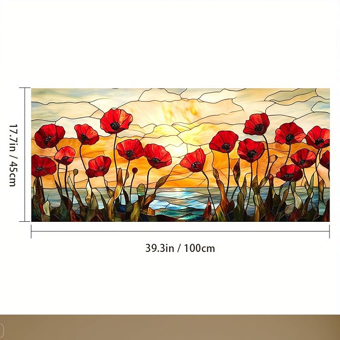 IVN Stained Glass Window Film 39.3x17.7 inch Poppy Flowers Window Privacy Film - Image 3