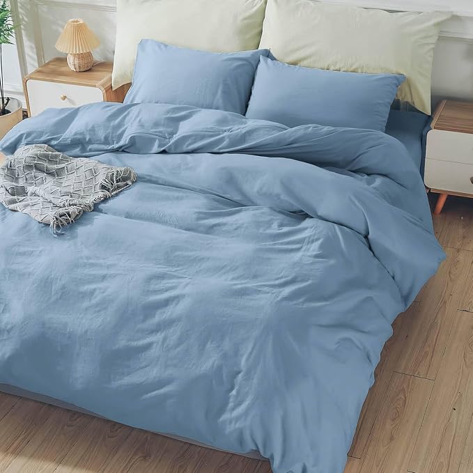 NEXHOME PRO Duvet Cover Set Kids Twin Size Linen Look Textured Organic Natural - Image 3