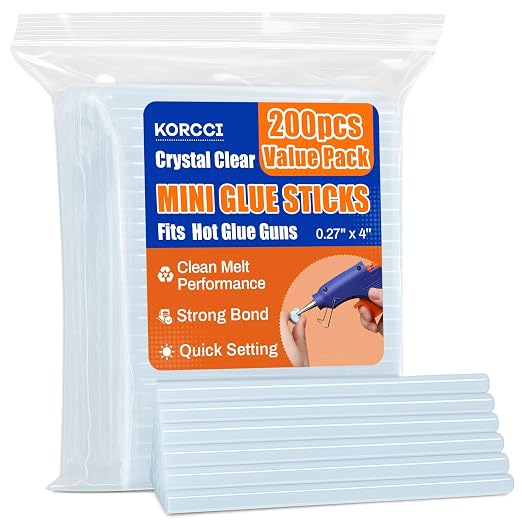 200 Pack Mini Hot Glue Sticks, 0.27" Diameter x 4" Length, All Temperature by KORCCI