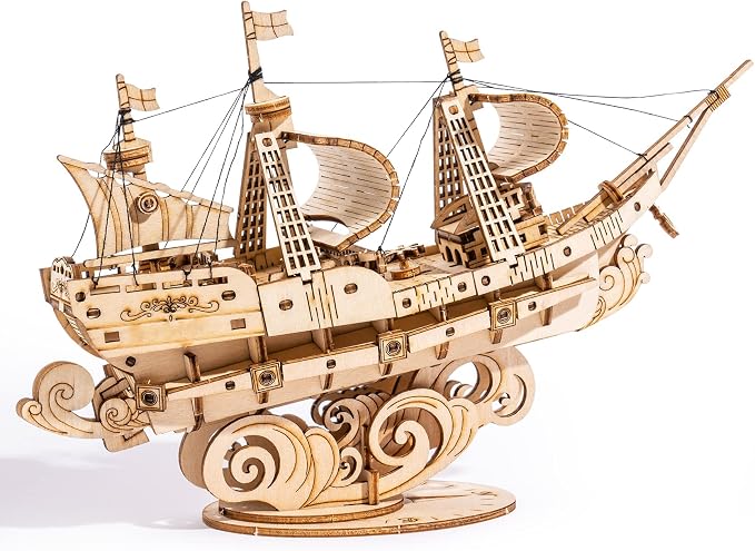 RoWood 3D Wooden Puzzle for Adults, Vintage Wooden Watercraft Model Sailboat by RowoodAssembleArtDecorateLife