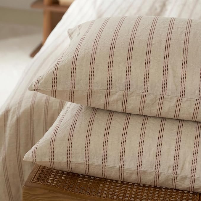 mixinni Striped Duvet Cover Set Queen Size, 3 Piece Cotton Linen Blend Bedding - Image 7