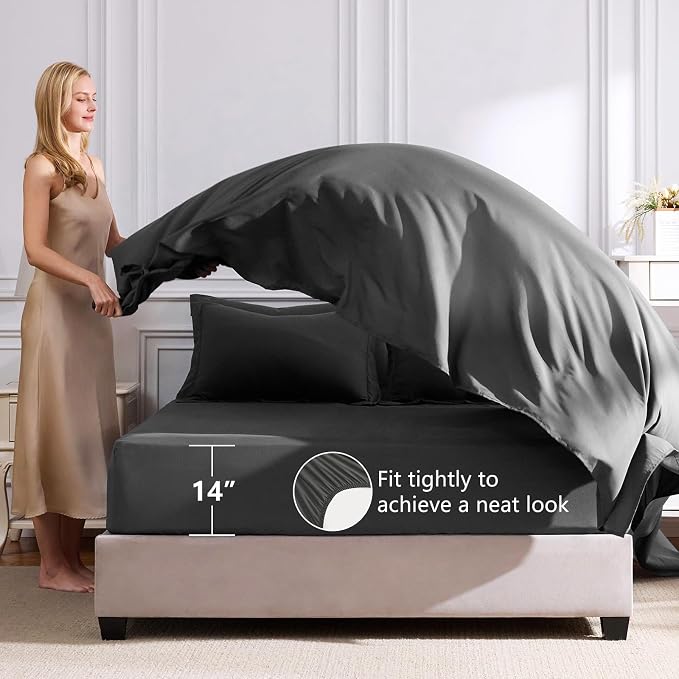 CozyLux Oversized King Comforter Set Dark Grey, 7 Pieces Bed in a Bag Comforter - Image 5