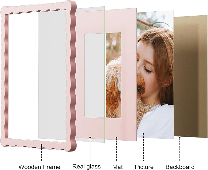 11x14 Picture Frame with Mat for 8x10, Wavy Edge Wooden Real Glass Photo Frame - Image 5