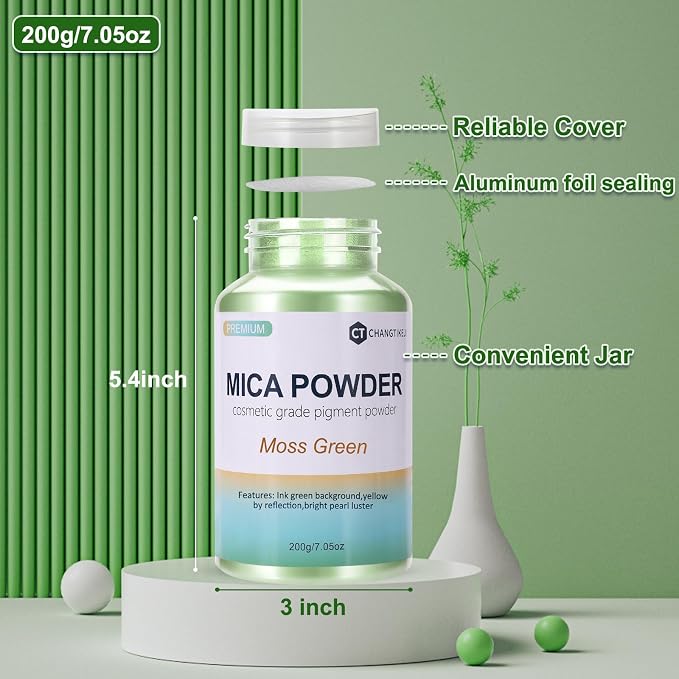 Mica Powder, 7.05OZ（200g）, Moss Green Mica Powder Pigment - Image 3