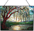Art Nouveau Willow Pond Tree Stained Glass Window Hanging, Colorful Sun by 365CUSGIFTS