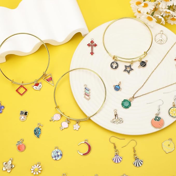 SANNIX 170Pcs Charms Assorted Gold Plated Enamel Charms Necklace Bracelet - Image 5