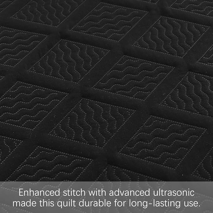 Yiran Black Quilt Set King Size Bedding Set Fall Bedspreads Embossed Diamond - Image 6