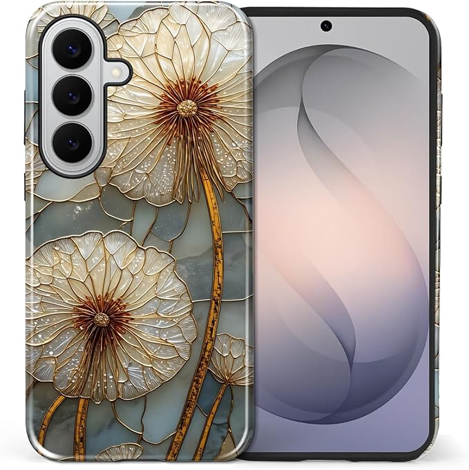 for Samsung Galaxy S26+ Case, Dandelion Stained Glass Pattern Glossy 2 in 1 by Teonvpu