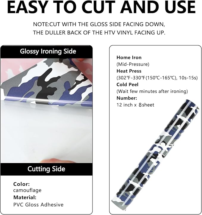 TUMIYA Camo Army Grey Heat Transfer HTV Vinyl Rolls, Stretchy PU HTV Vinyl - Image 3