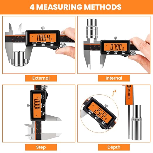 HARDELL Digital Caliper 12" USB-C Charging – Orange Display, Non-Backlit | - Image 7