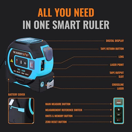 The Almighty Ruler Laser Tape Measure | Laser Distance Measurer, Heavy-Duty Tool - Image 8