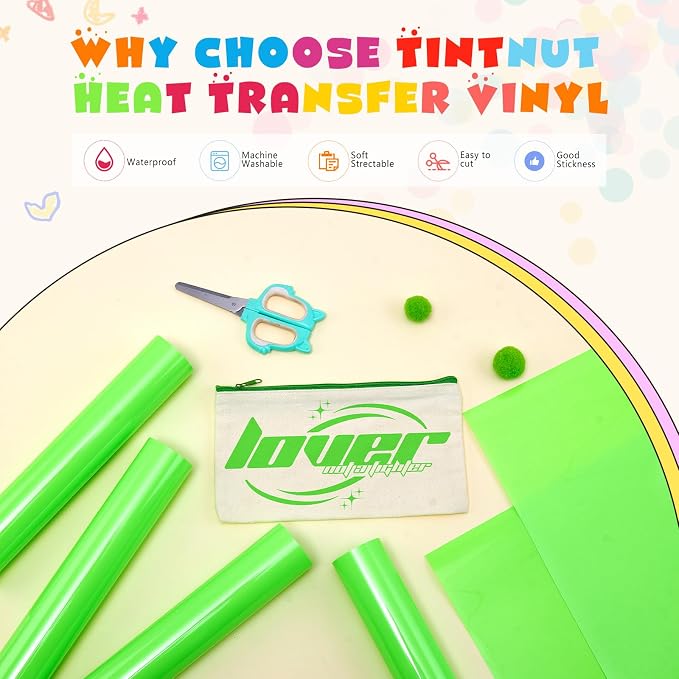 Tintnut Light Green Neon Heat Transfer Vinyl, easy cut & weed, stretch washable - Image 3