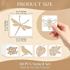 80 Pcs 3 Inch Small Nature Stencils, Reusable Flower Bird Butterfly Templates - Image 2