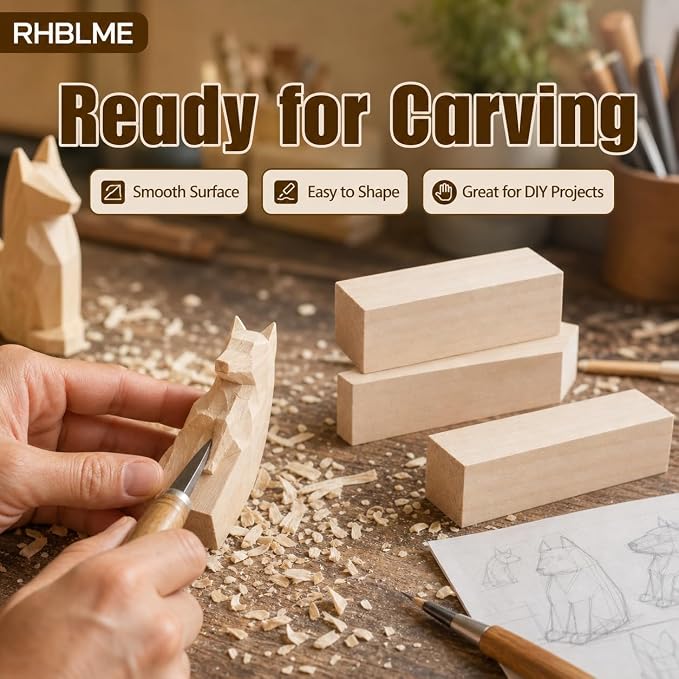 RHBLME 40 PCS Basswood Carving Blocks, Wooden Cubes Soft Solid Wooden Basswood - Image 5