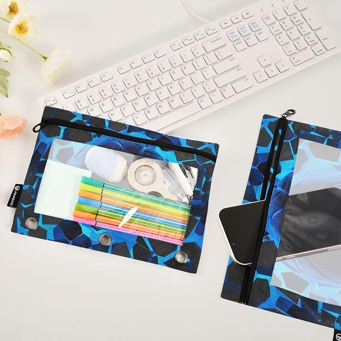 Blue Basketball Pencil Pouch for 3 Ring Binder, 2 Pack Waterproof Pencil Bags - Image 5
