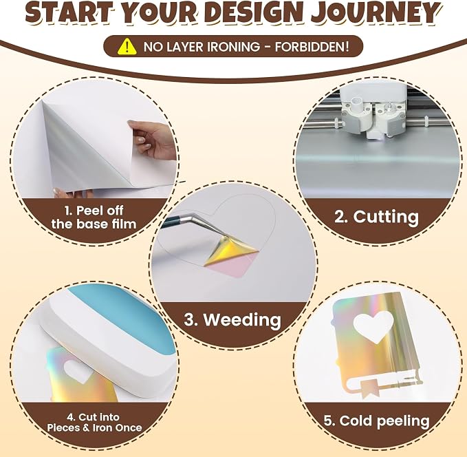 Holographic Gold Metallic Foil Heat Transfer Vinyl, Chrome HTV Easy to Cut & - Image 3
