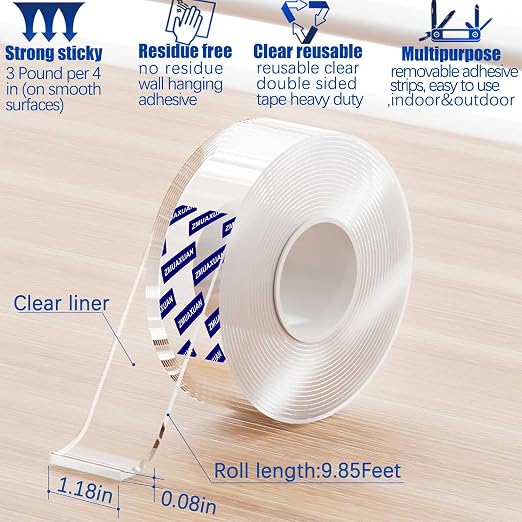 ZMUAXUAN Strong Nano Double Sided Tape Heavy Duty Mounting, Reusable Thick Gel - Image 2