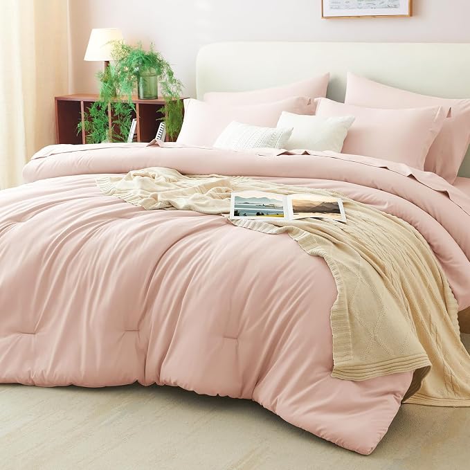 CozyLux Queen Comforter Set Blush Pink, 7 Pieces Bed in a Bag Queen Comforter by CozyLux