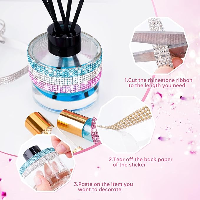 NiArt Self Adhesive Crystal Rhinestone Diamond Ribbon 12 Rolls 0.9cm Wide Total - Image 4