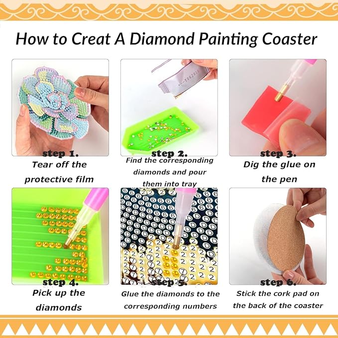 Clendo 8 Pcs Succulent Diamond Art Coasters Kit - Image 4