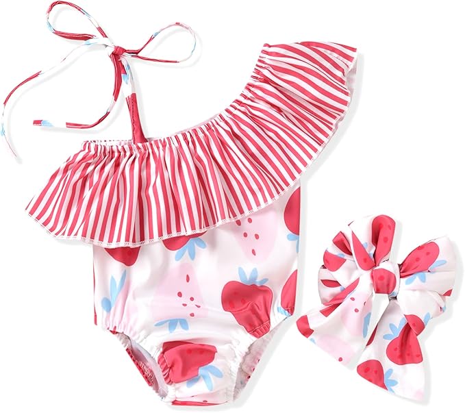 Toddler Baby Girls Ruffles Bikini One Piece Swimsuits Floral Off Shoulder Swimwear Beach Bathing Suit