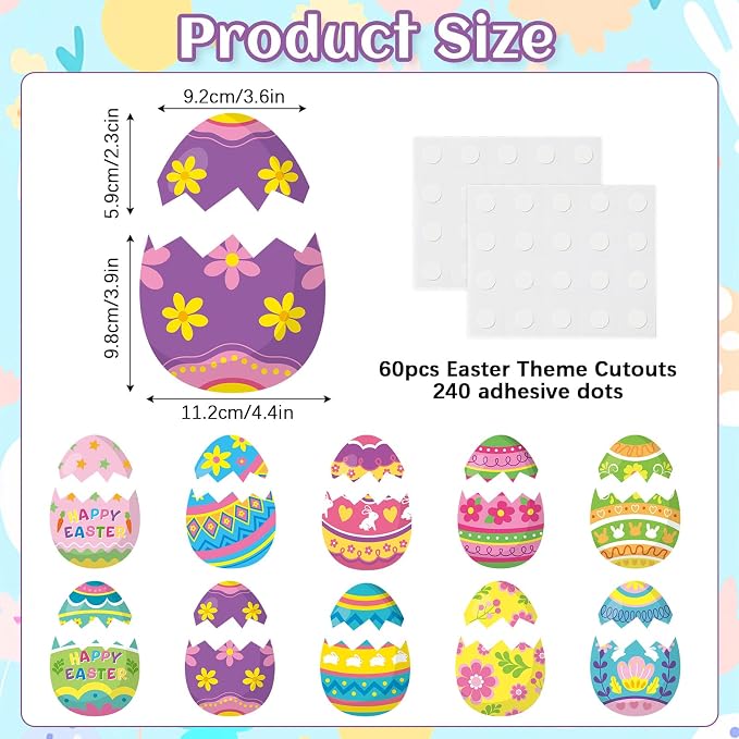 60pcs Easter Egg Theme Cutouts Easter Bulletin Board Decorations Spring Egg - Image 2