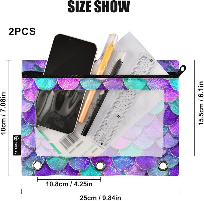 Pink Blue Purple Mermaid Scales Pencil Pouch - Image 3