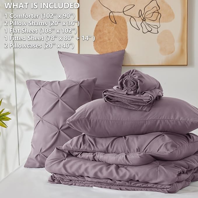 CozyLux King Size Comforter Set Grayish Purple, 7 Pieces Bed in A Bag Purple - Image 6