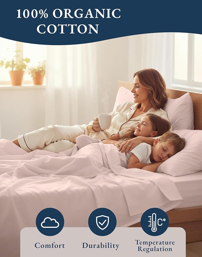 LANE LINEN 100% Organic Cotton Sheets Full Size Bed, Machine Washable Fully - Image 6