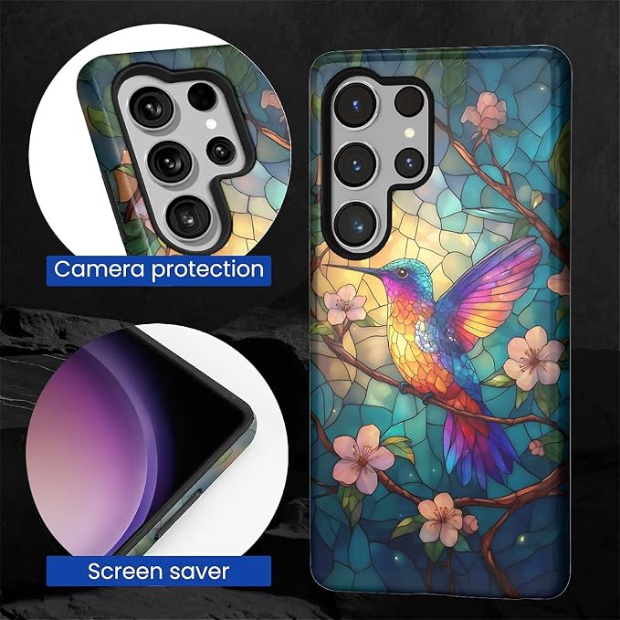 for Samsung Galaxy S25 Ultra Case, Stained Glass Hummingbird Pattern Glossy 2 - Image 6