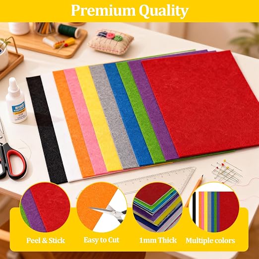 15 Pack Self Adhesive Felt Sheets 10 Colors DIY Sticky Back Felt - Image 5