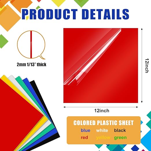 Outus 6 Pieces Colored Acrylic Sheet White 12 x 12 Inch Colorful Clear Sheet - Image 2